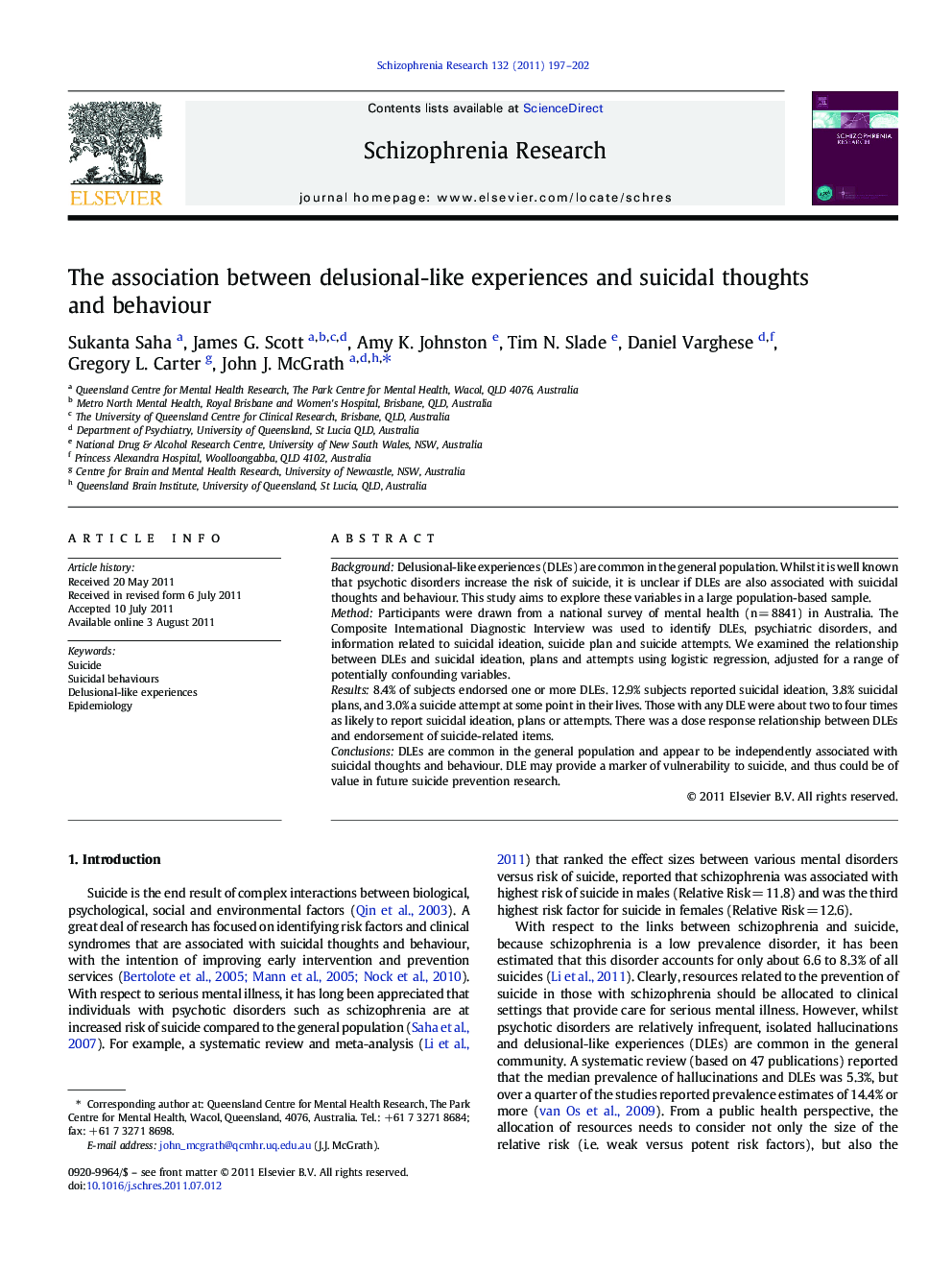 The association between delusional-like experiences and suicidal thoughts and behaviour