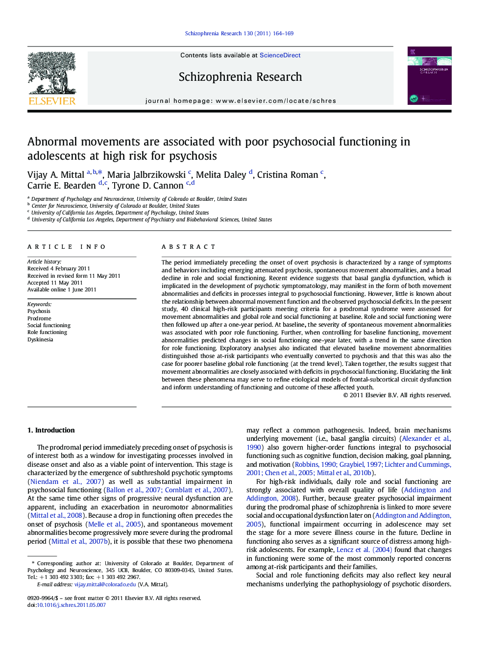 Abnormal movements are associated with poor psychosocial functioning in adolescents at high risk for psychosis