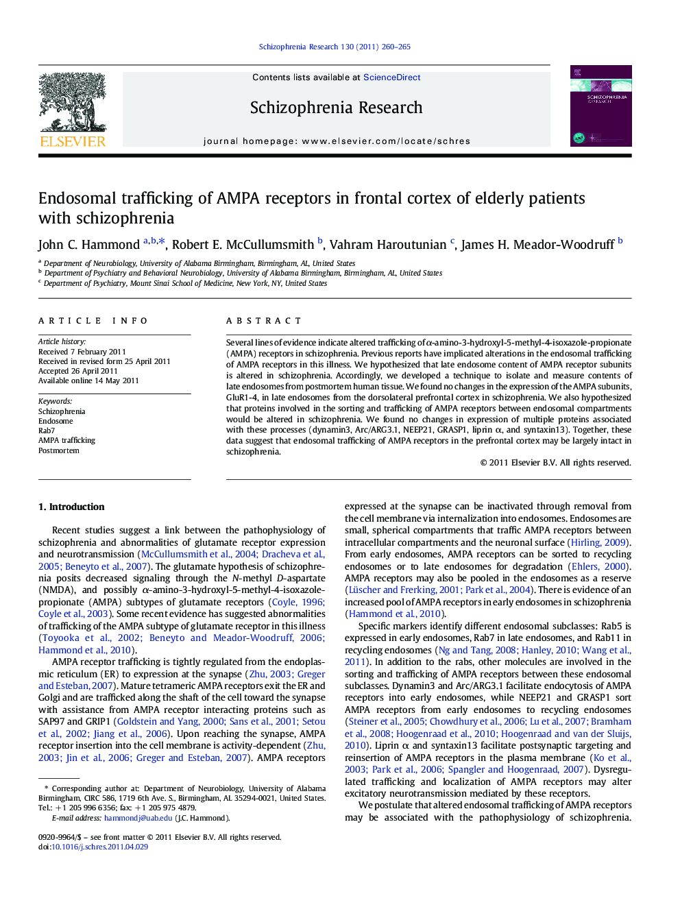 Endosomal trafficking of AMPA receptors in frontal cortex of elderly patients with schizophrenia