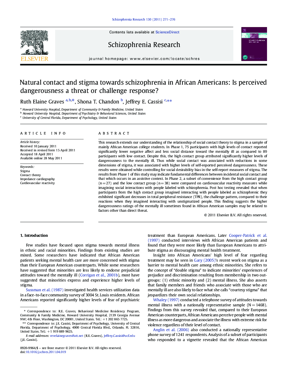 Natural contact and stigma towards schizophrenia in African Americans: Is perceived dangerousness a threat or challenge response?
