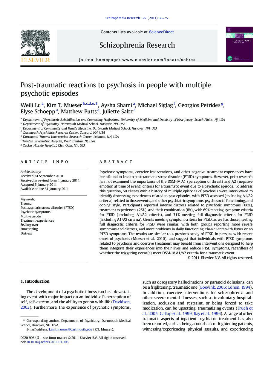 Post-traumatic reactions to psychosis in people with multiple psychotic episodes