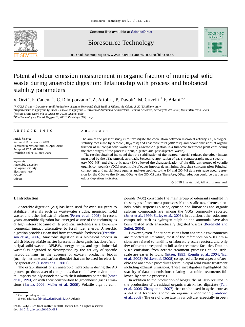 Potential odour emission measurement in organic fraction of municipal solid waste during anaerobic digestion: Relationship with process and biological stability parameters