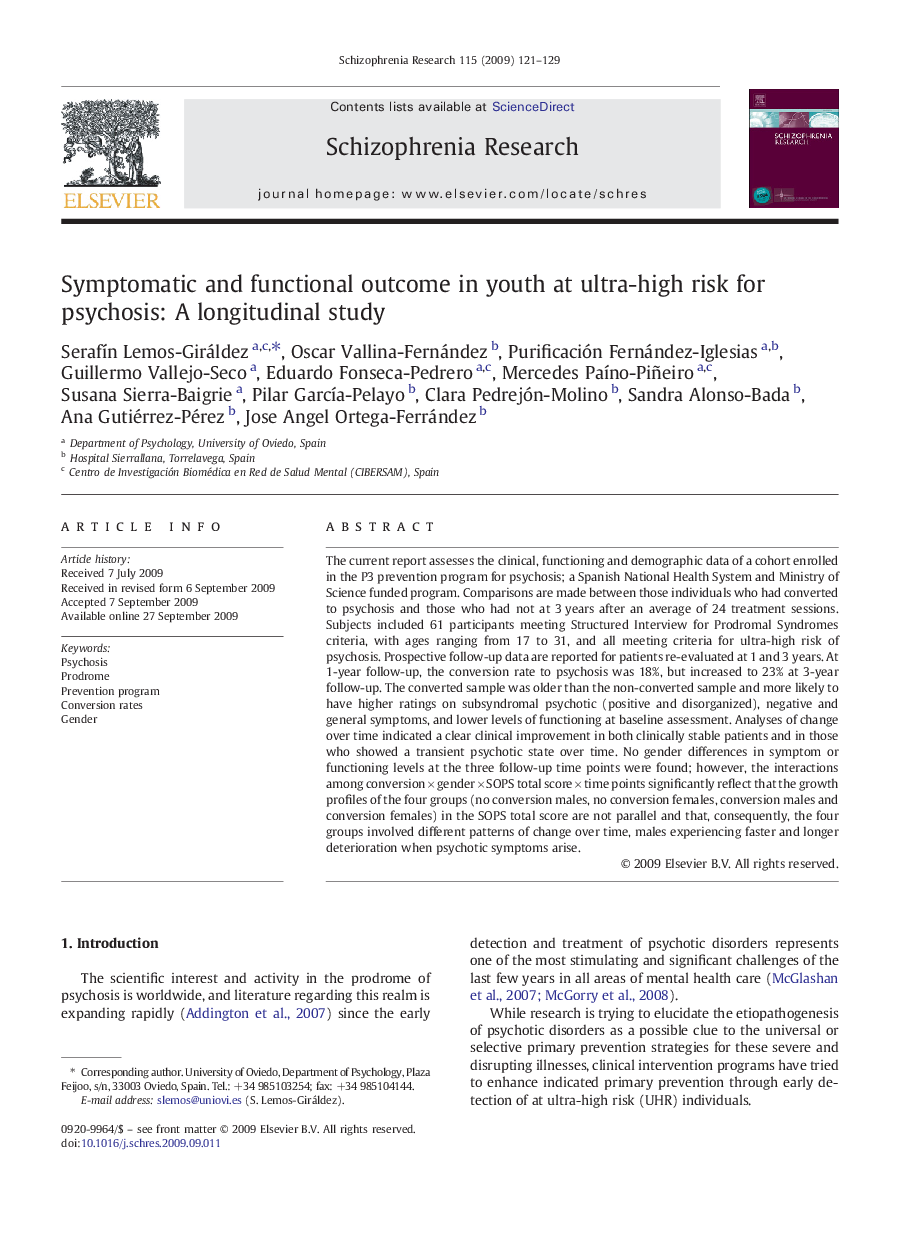 Symptomatic and functional outcome in youth at ultra-high risk for psychosis: A longitudinal study