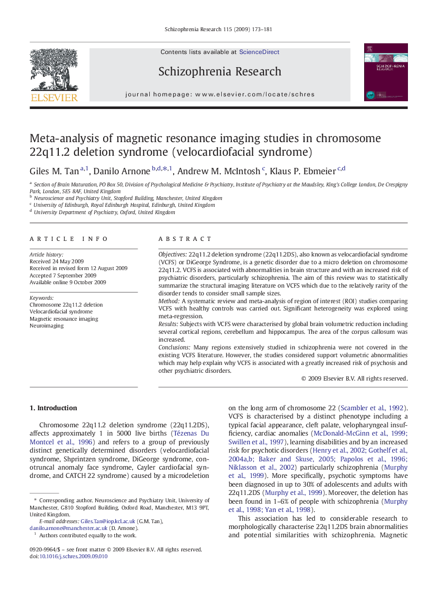 Meta-analysis of magnetic resonance imaging studies in chromosome 22q11.2 deletion syndrome (velocardiofacial syndrome)