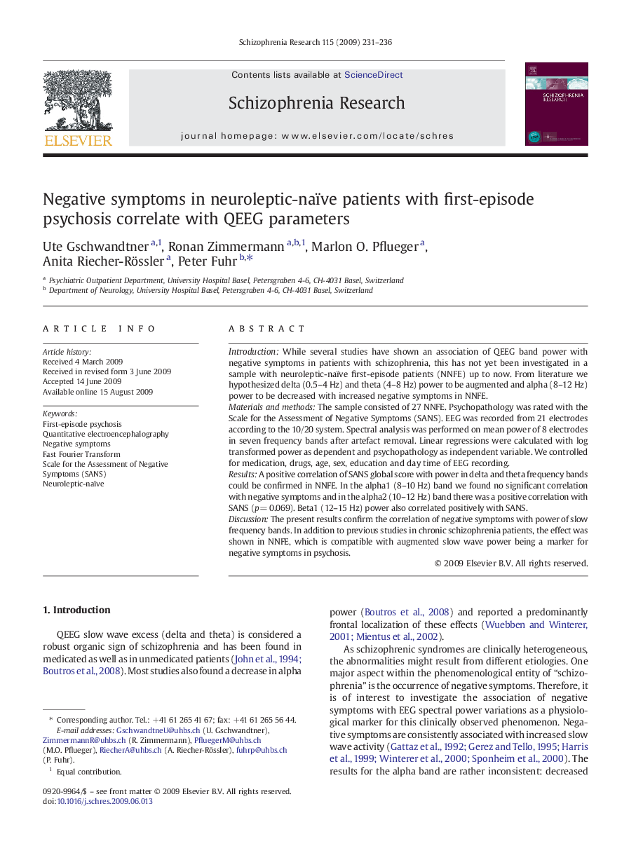 عکس صفحه اول مقاله: Negative symptoms in neuroleptic-naïve patients with first-episode psychosis correlate with QEEG parameters Negative symptoms in neuroleptic-naïve patients with first-episode psychosis correlate with QEEG parameters