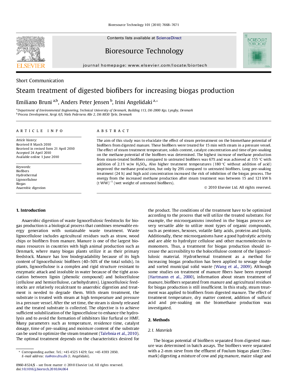 Steam treatment of digested biofibers for increasing biogas production