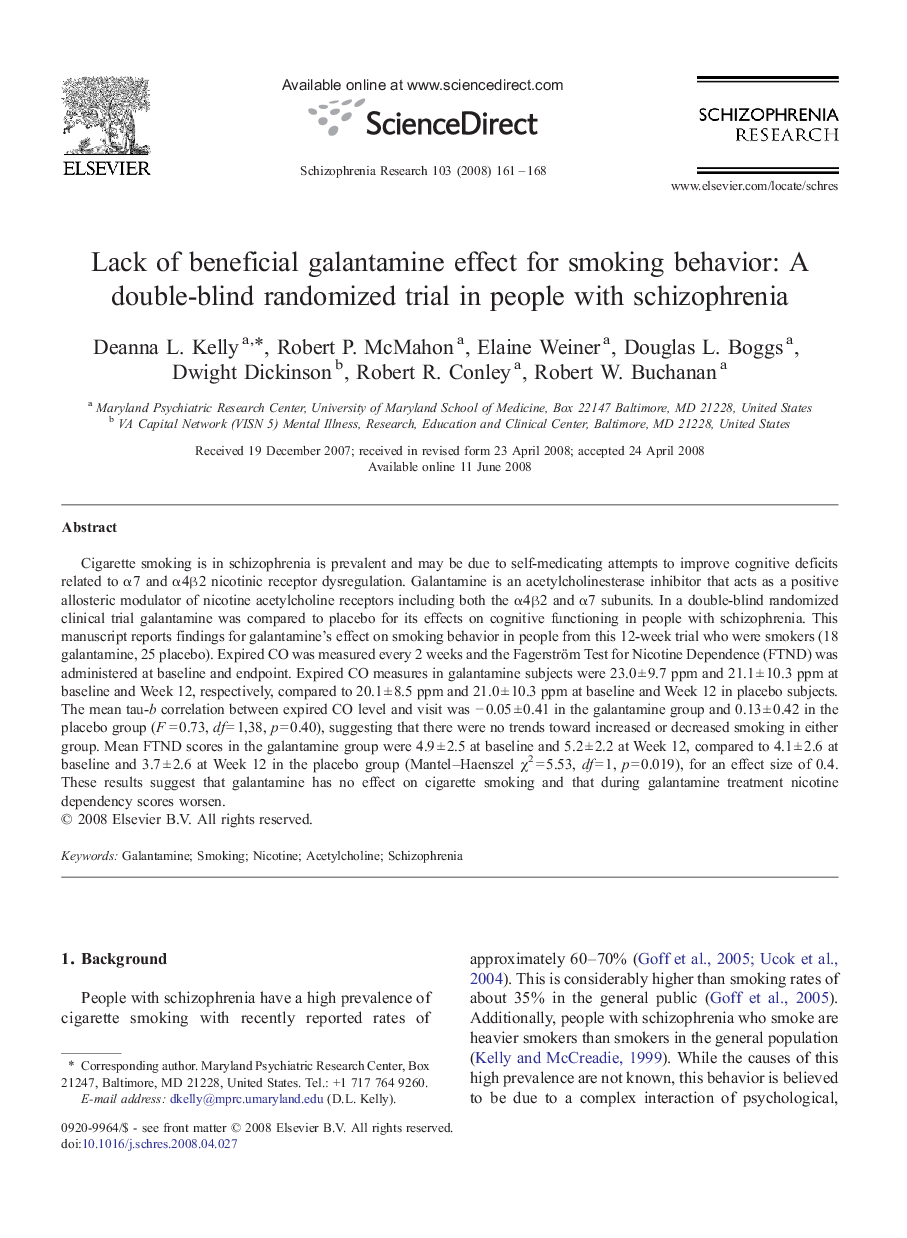 Lack of beneficial galantamine effect for smoking behavior: A double-blind randomized trial in people with schizophrenia