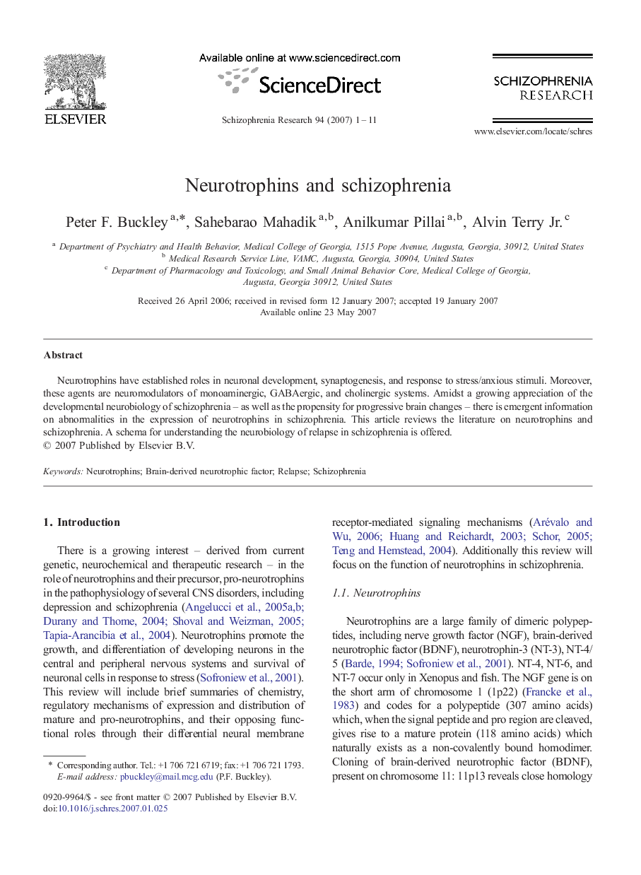 Neurotrophins and schizophrenia