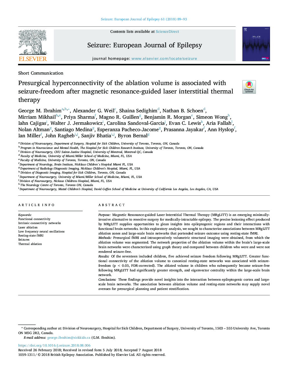 Presurgical hyperconnectivity of the ablation volume is associated with seizure-freedom after magnetic resonance-guided laser interstitial thermal therapy