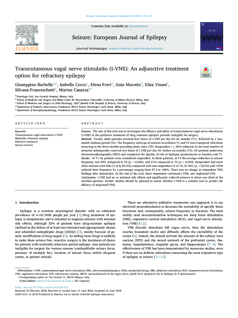 Transcutaneous vagal nerve stimulatio (t-VNS): An adjunctive treatment option for refractory epilepsy