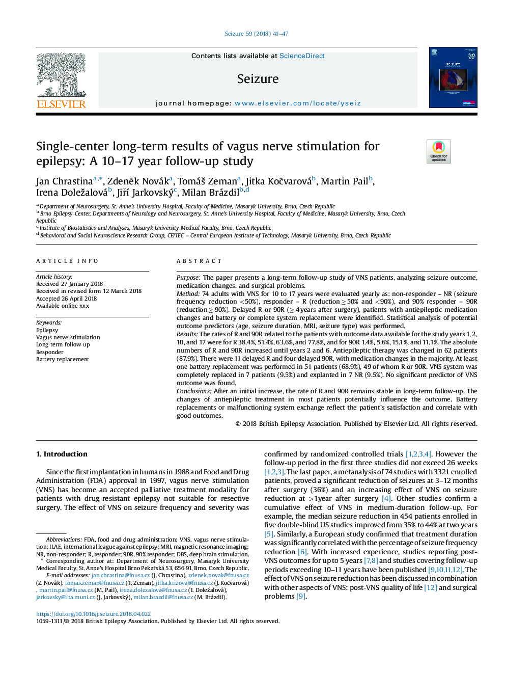 Single-center long-term results of vagus nerve stimulation for epilepsy: A 10-17 year follow-up study