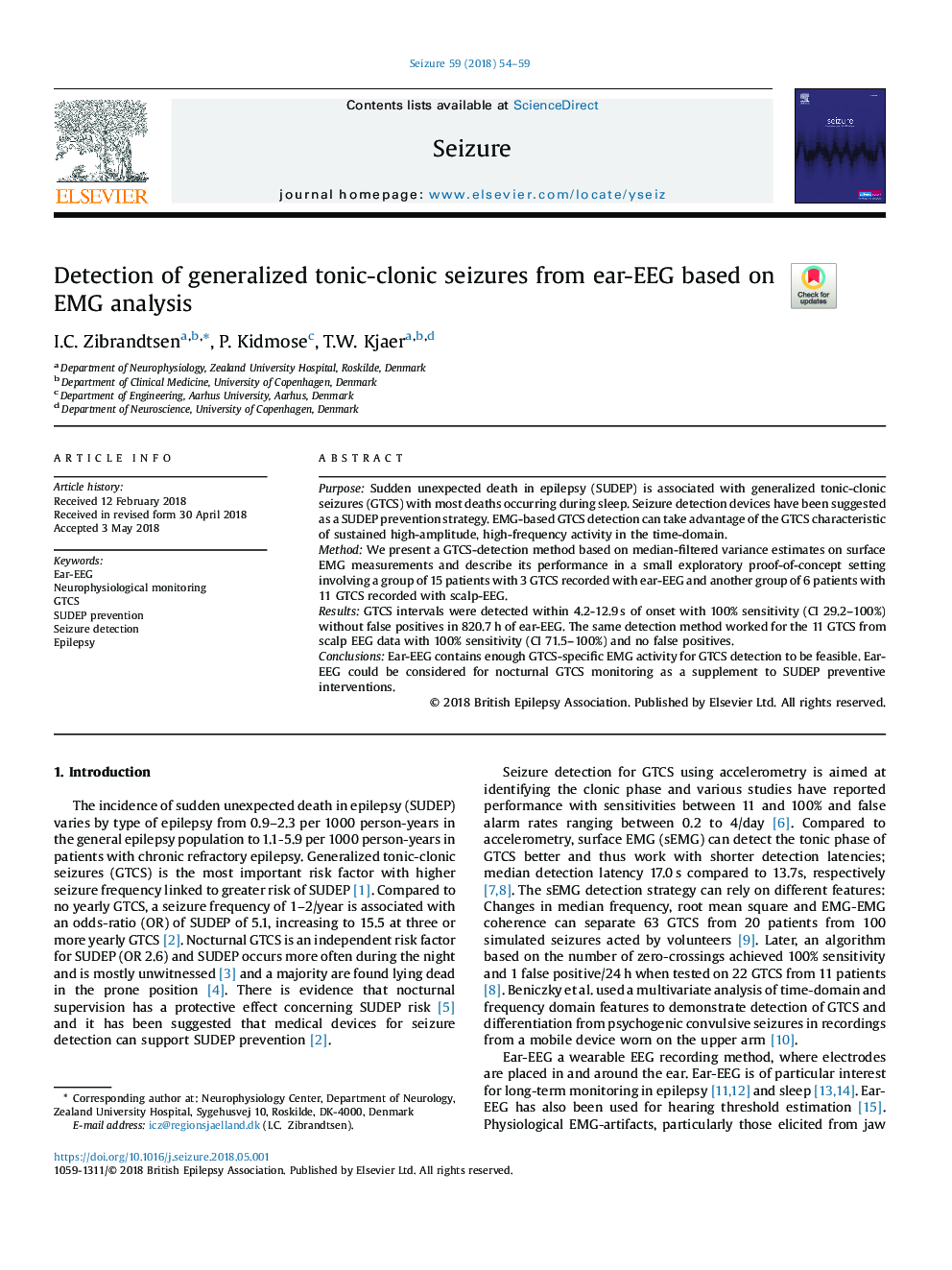 Detection of generalized tonic-clonic seizures from ear-EEG based on EMG analysis