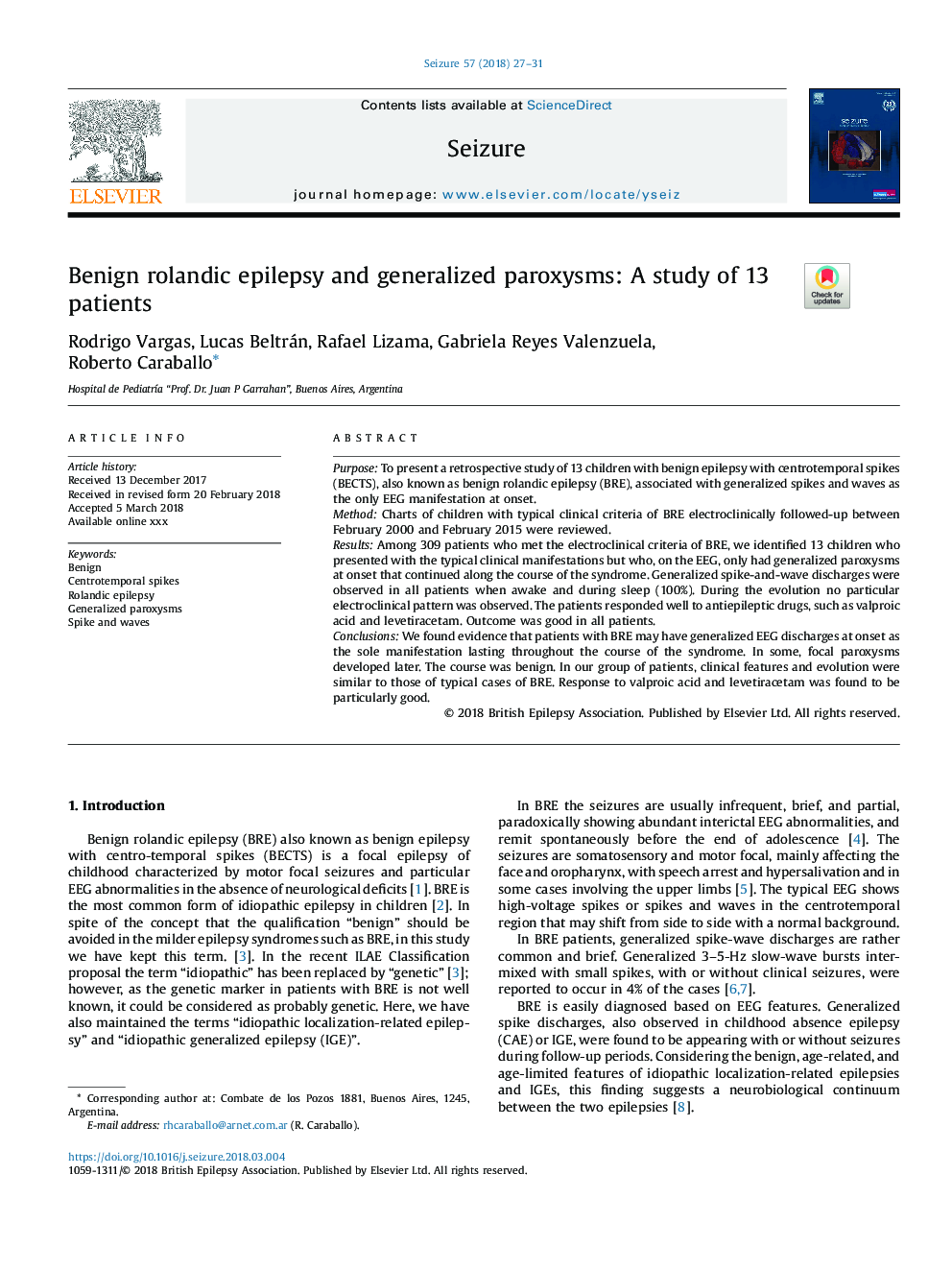 Benign rolandic epilepsy and generalized paroxysms: A study of 13 patients