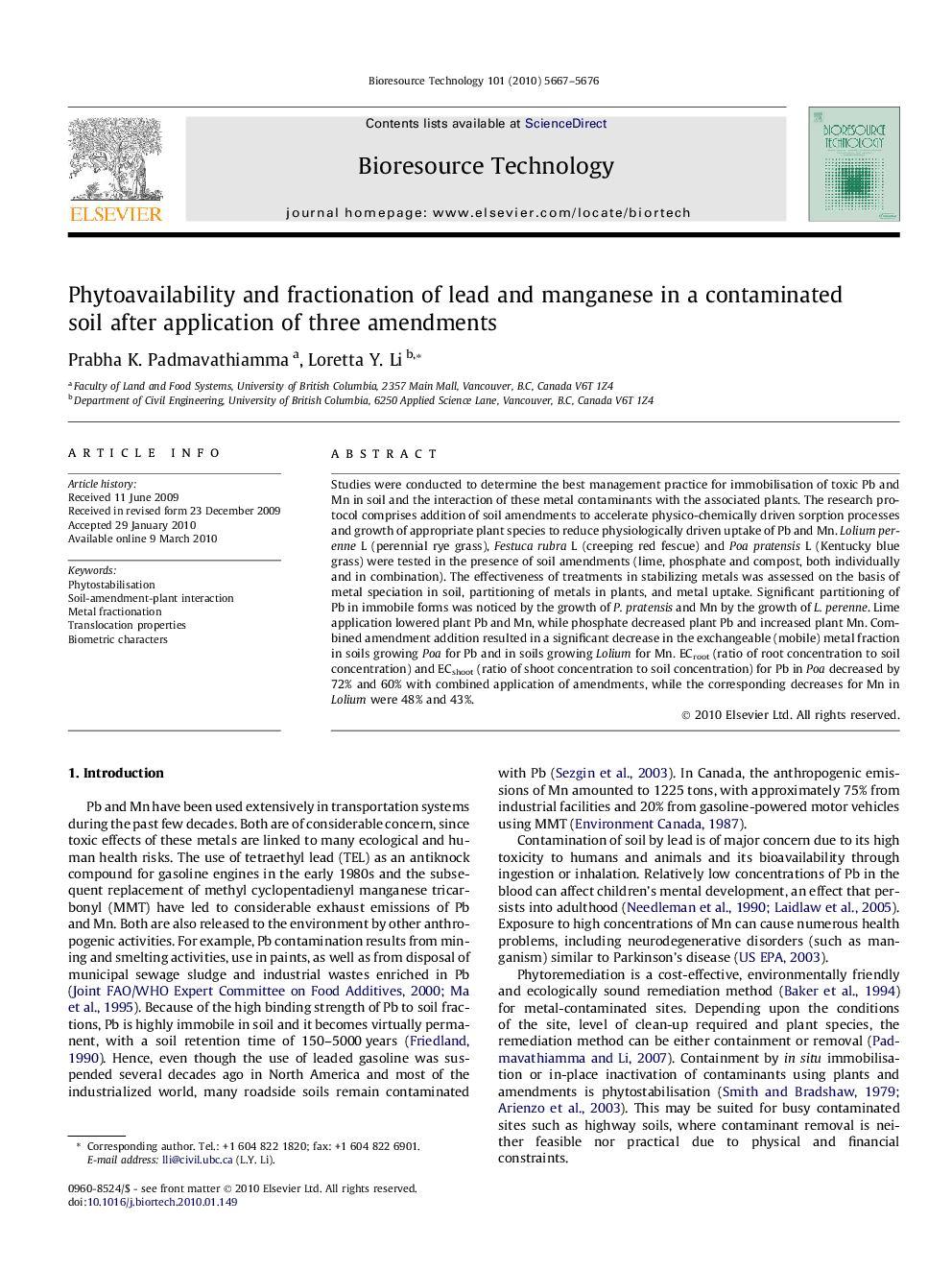 Phytoavailability and fractionation of lead and manganese in a contaminated soil after application of three amendments