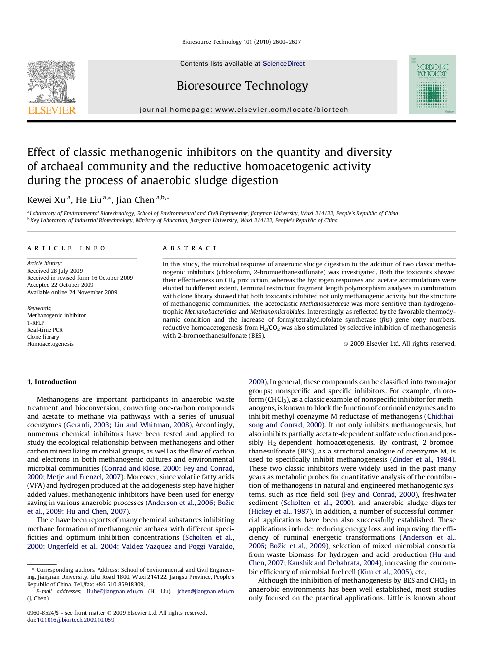 Effect of classic methanogenic inhibitors on the quantity and diversity of archaeal community and the reductive homoacetogenic activity during the process of anaerobic sludge digestion