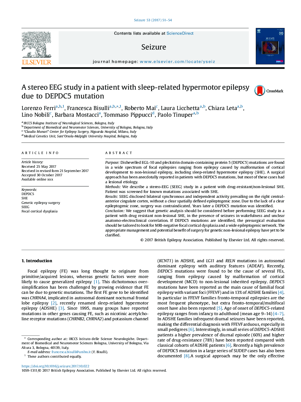 A stereo EEG study in a patient with sleep-related hypermotor epilepsy due to DEPDC5 mutation