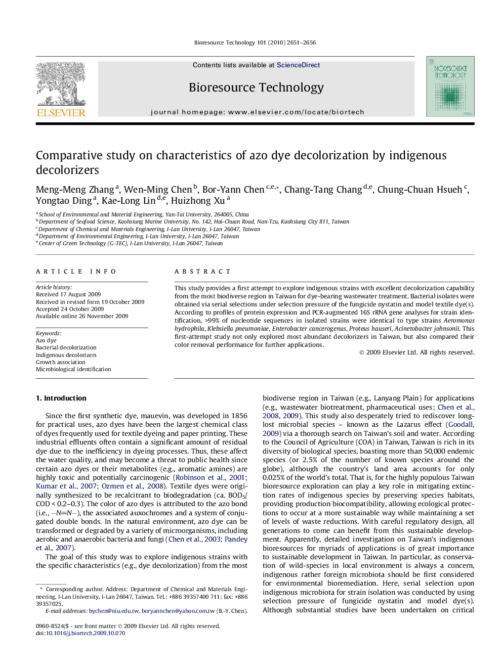 Comparative study on characteristics of azo dye decolorization by indigenous decolorizers