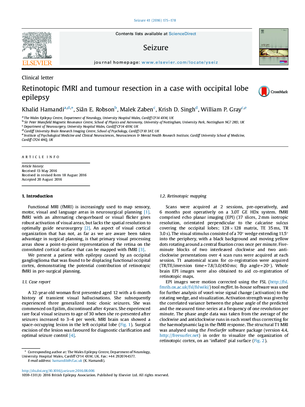 Retinotopic fMRI and tumour resection in a case with occipital lobe epilepsy