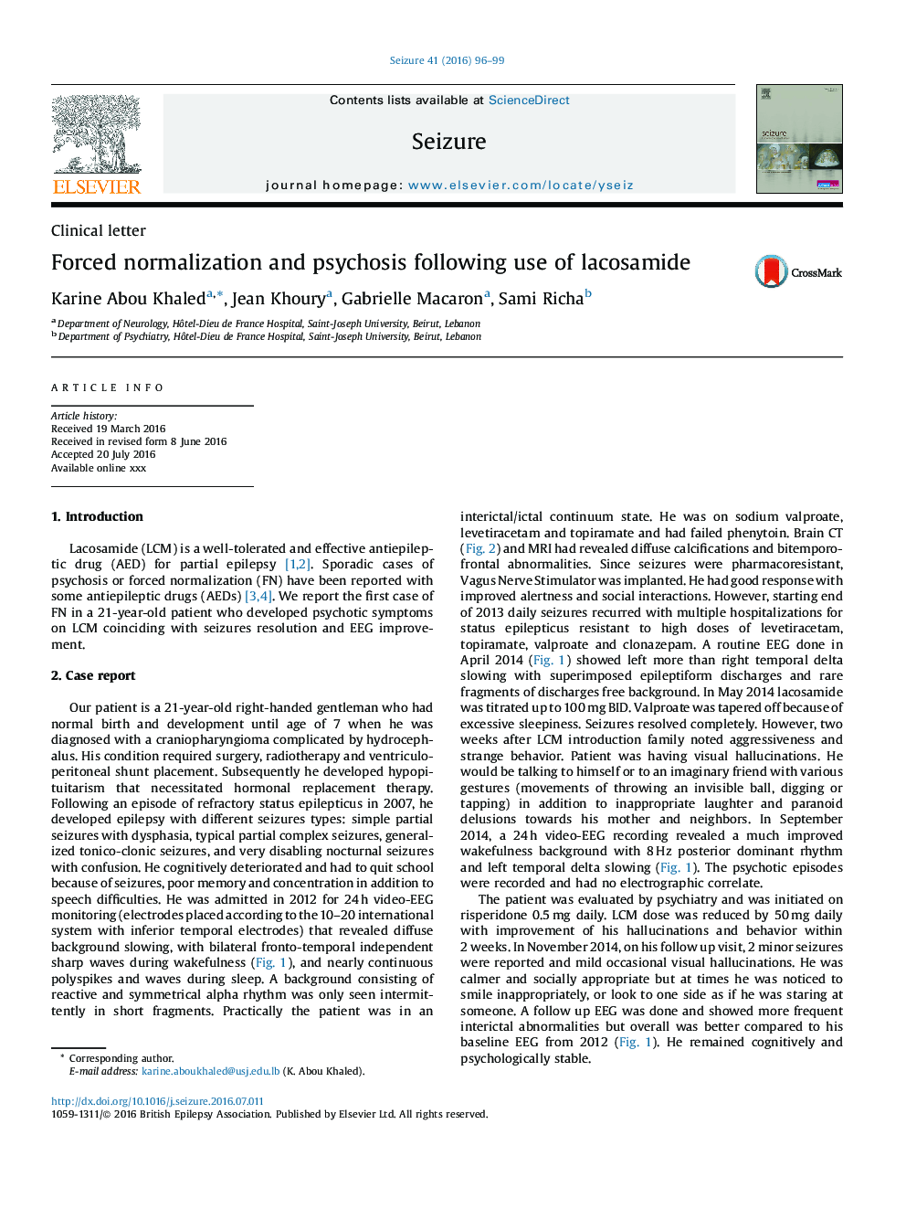 Forced normalization and psychosis following use of lacosamide