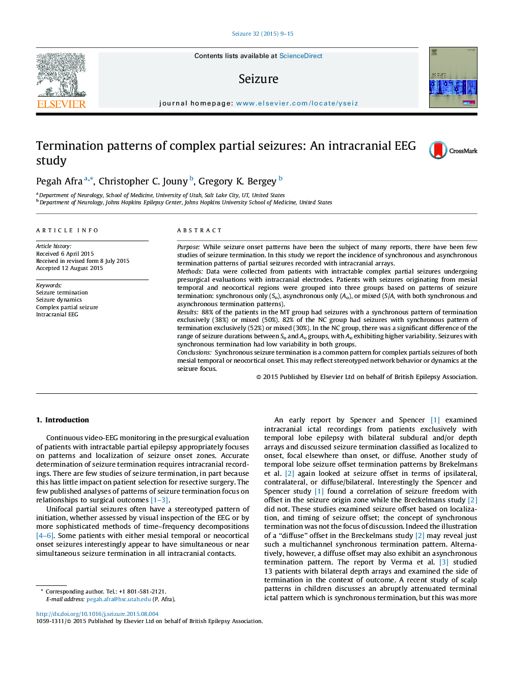 Termination patterns of complex partial seizures: An intracranial EEG study