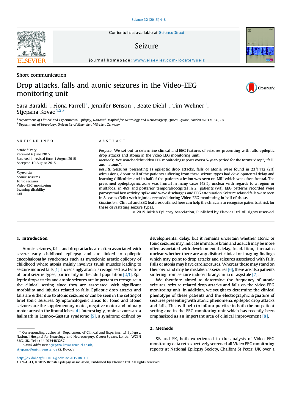 Drop attacks, falls and atonic seizures in the Video-EEG monitoring unit