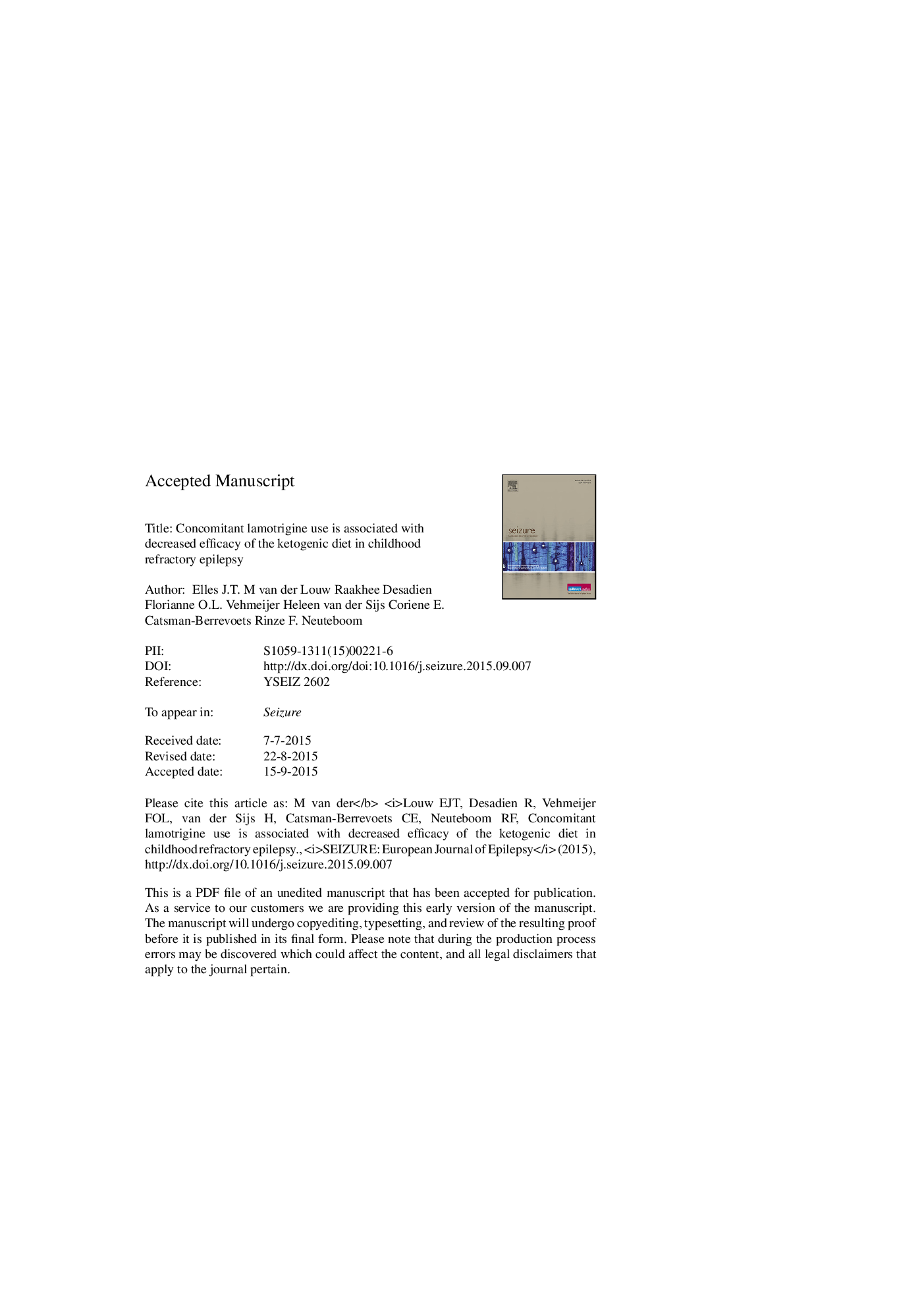 Concomitant lamotrigine use is associated with decreased efficacy of the ketogenic diet in childhood refractory epilepsy