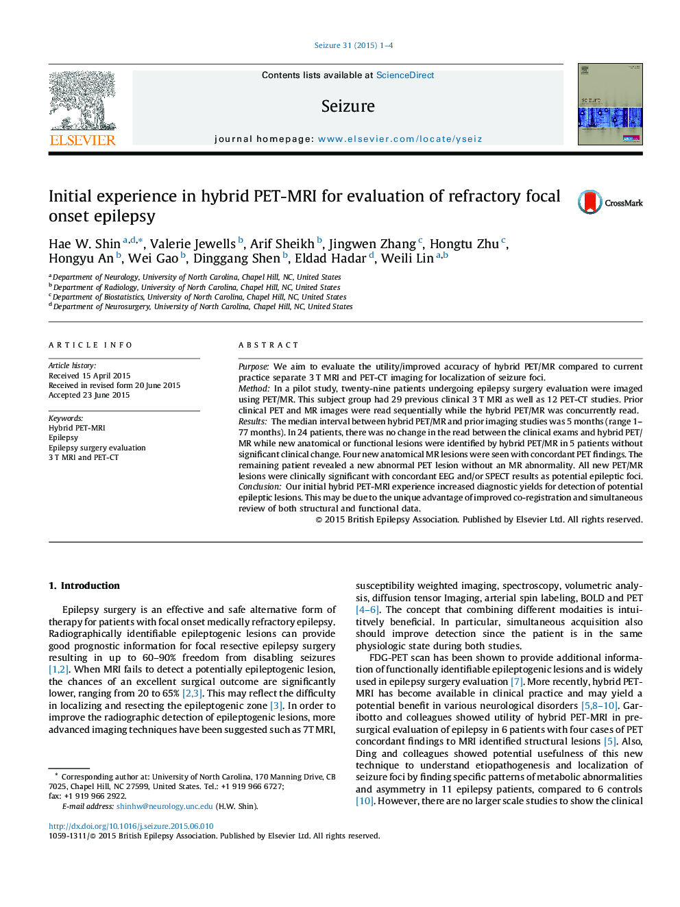 Initial experience in hybrid PET-MRI for evaluation of refractory focal onset epilepsy