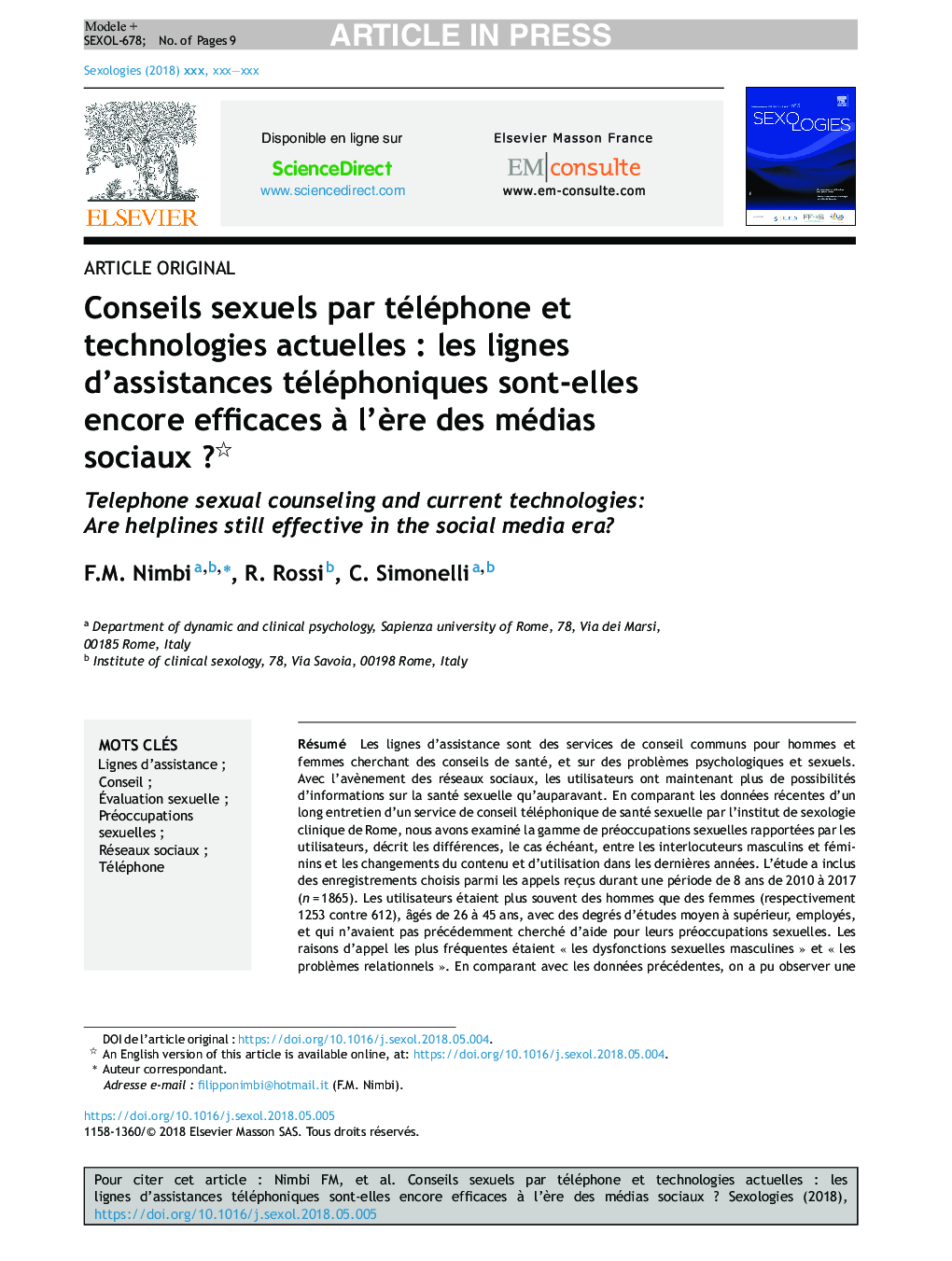 Conseils sexuels par téléphone et technologies actuellesÂ : les lignes d'assistances téléphoniques sont-elles encore efficaces Ã  l'Ã¨re des médias sociauxÂ ?