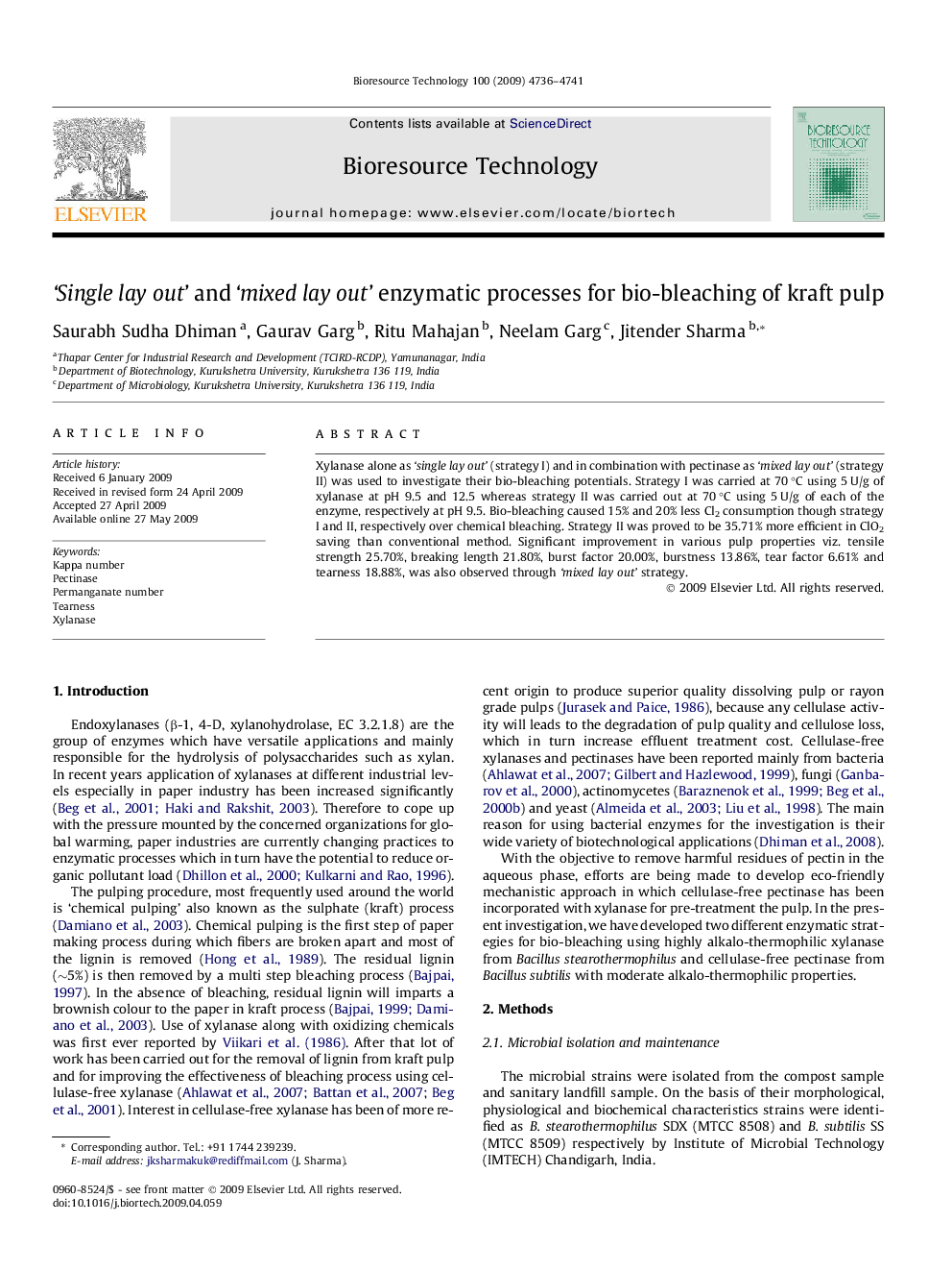 ‘Single lay out’ and ‘mixed lay out’ enzymatic processes for bio-bleaching of kraft pulp