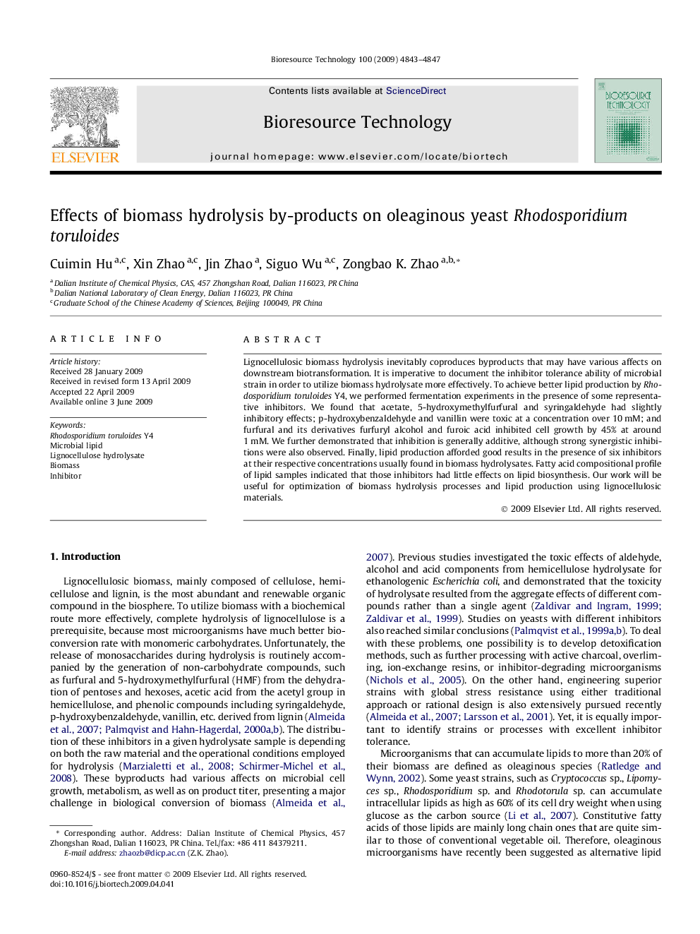 Effects of biomass hydrolysis by-products on oleaginous yeast Rhodosporidium toruloides