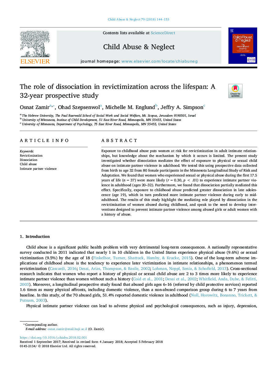 The role of dissociation in revictimization across the lifespan: A 32-year prospective study