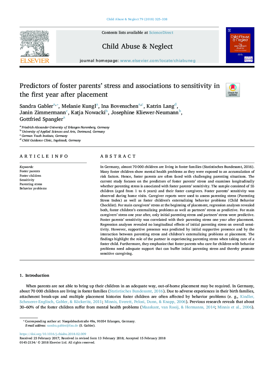 Predictors of foster parents' stress and associations to sensitivity in the first year after placement