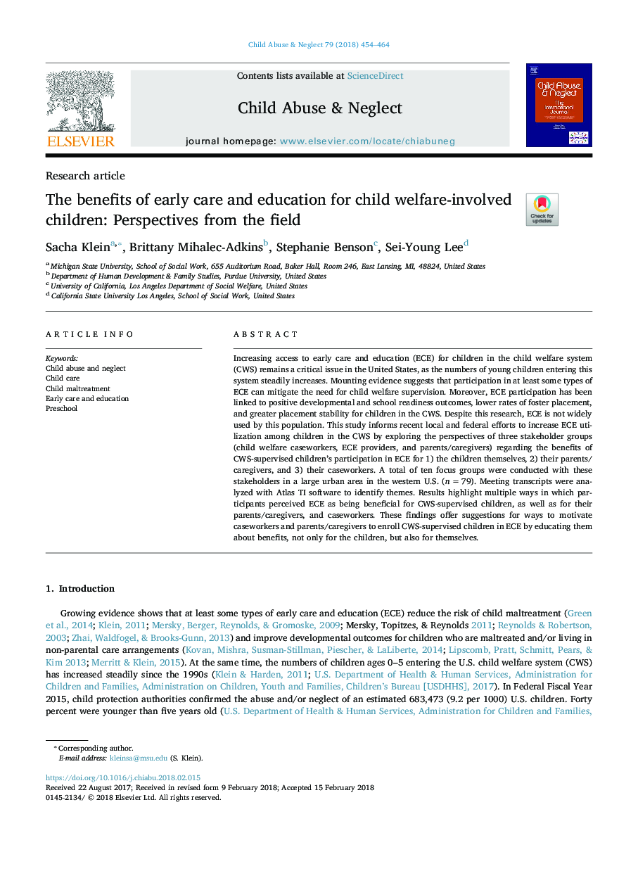 The benefits of early care and education for child welfare-involved children: Perspectives from the field