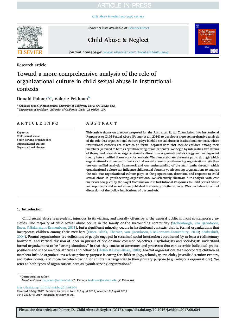 به تجزیه و تحلیل جامع تر از نقش فرهنگ سازمانی در سوء استفاده از جنس کودک در زمینه های سازمانی 
