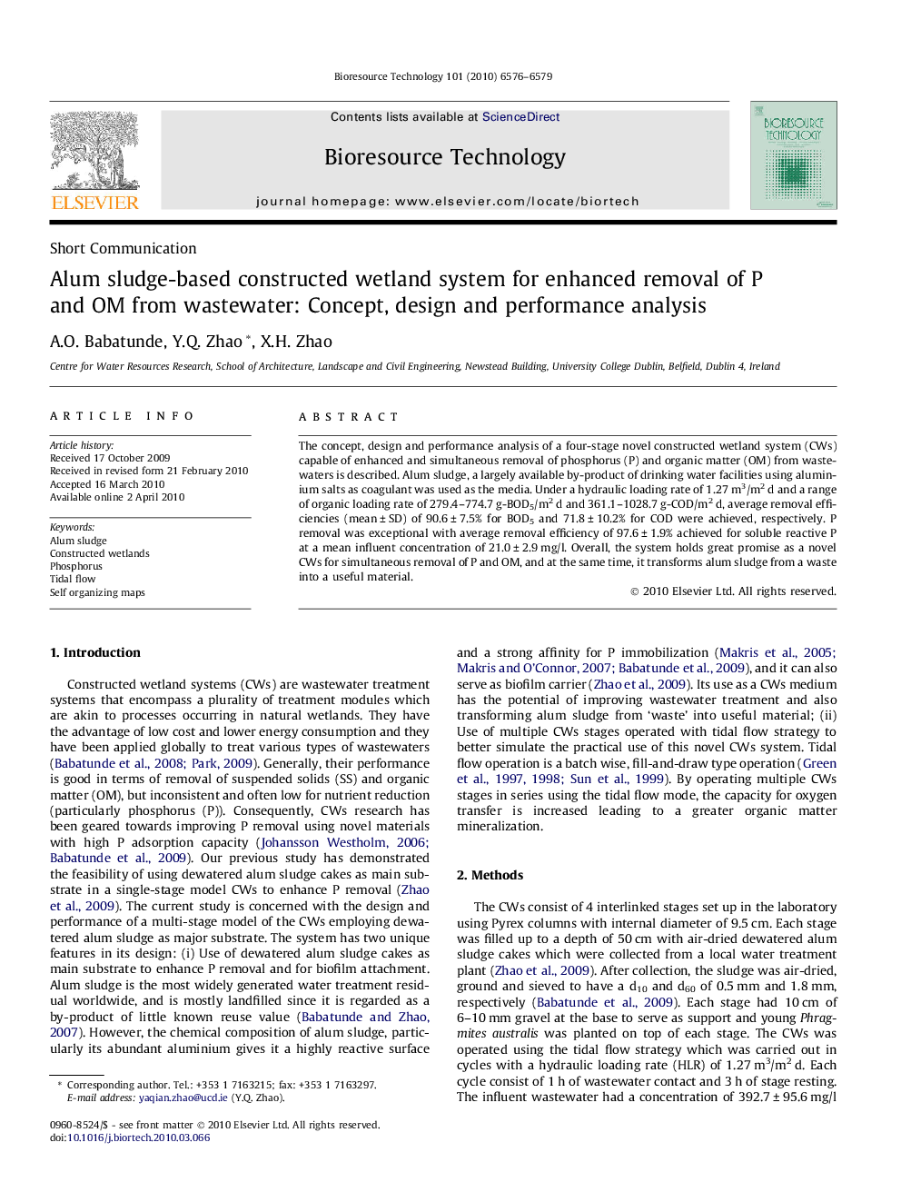عکس صفحه اول مقاله: Alum sludge-based constructed wetland system for enhanced removal of P and OM from wastewater: Concept, design and performance analysis Alum sludge-based constructed wetland system for enhanced removal of P and OM from wastewater: Concept, design and performance analysis