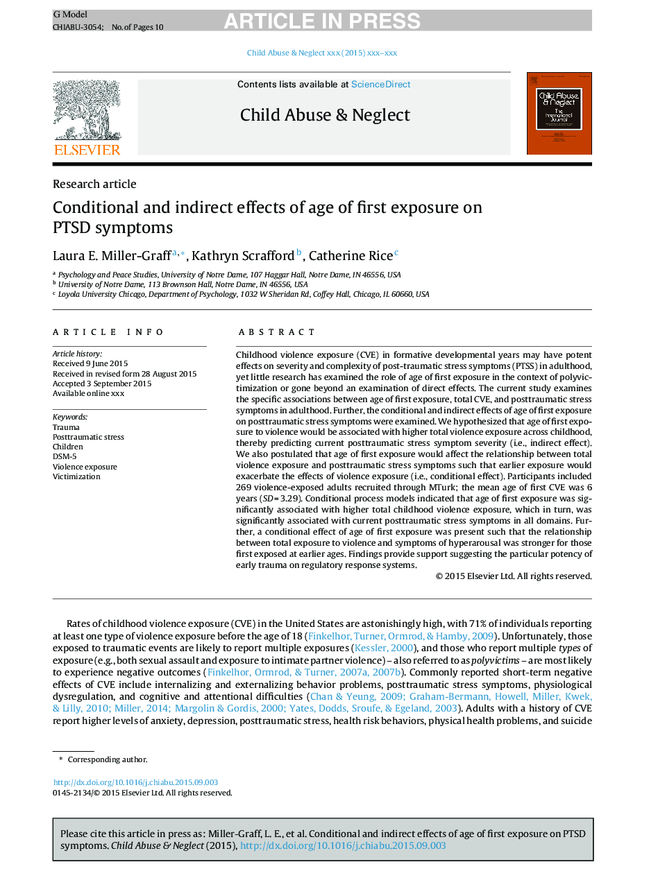 Conditional and indirect effects of age of first exposure on PTSD symptoms