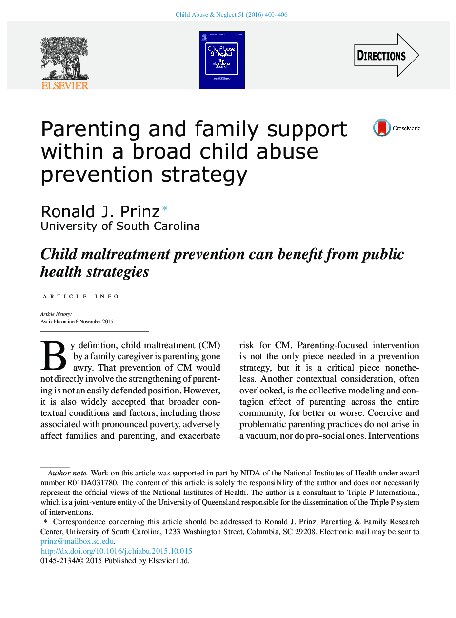 حمایت والدین و خانواده در یک استراتژی پیشگیری از سوءاستفاده گسترده کودکان 