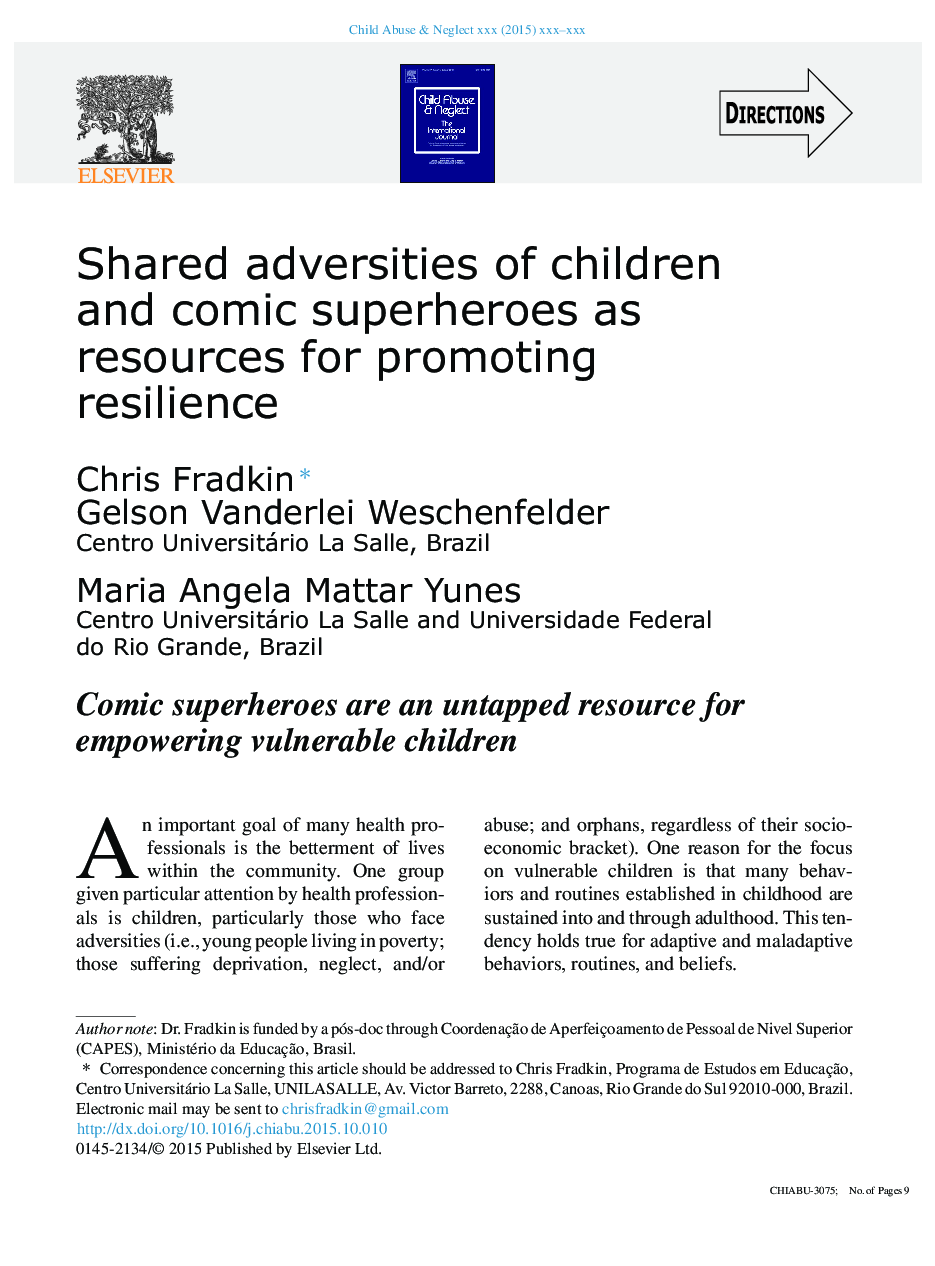 ناراحتی مشترک از کودکان و ابرقهرمانان کمیک به عنوان منابع برای ارتقاء انعطاف پذیری 