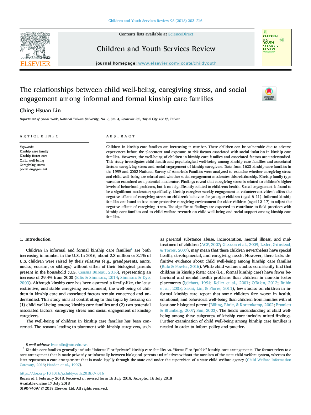 روابط بین رفاه فرزندان، استرس مراقبت و مشارکت اجتماعی در خانواده های مراقبت های نسل غیر رسمی و رسمی 