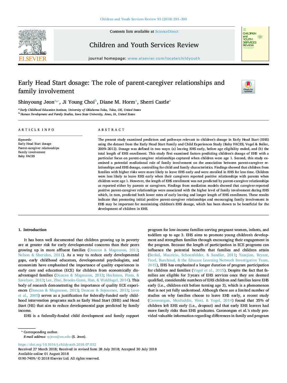 Early Head Start dosage: The role of parent-caregiver relationships and family involvement