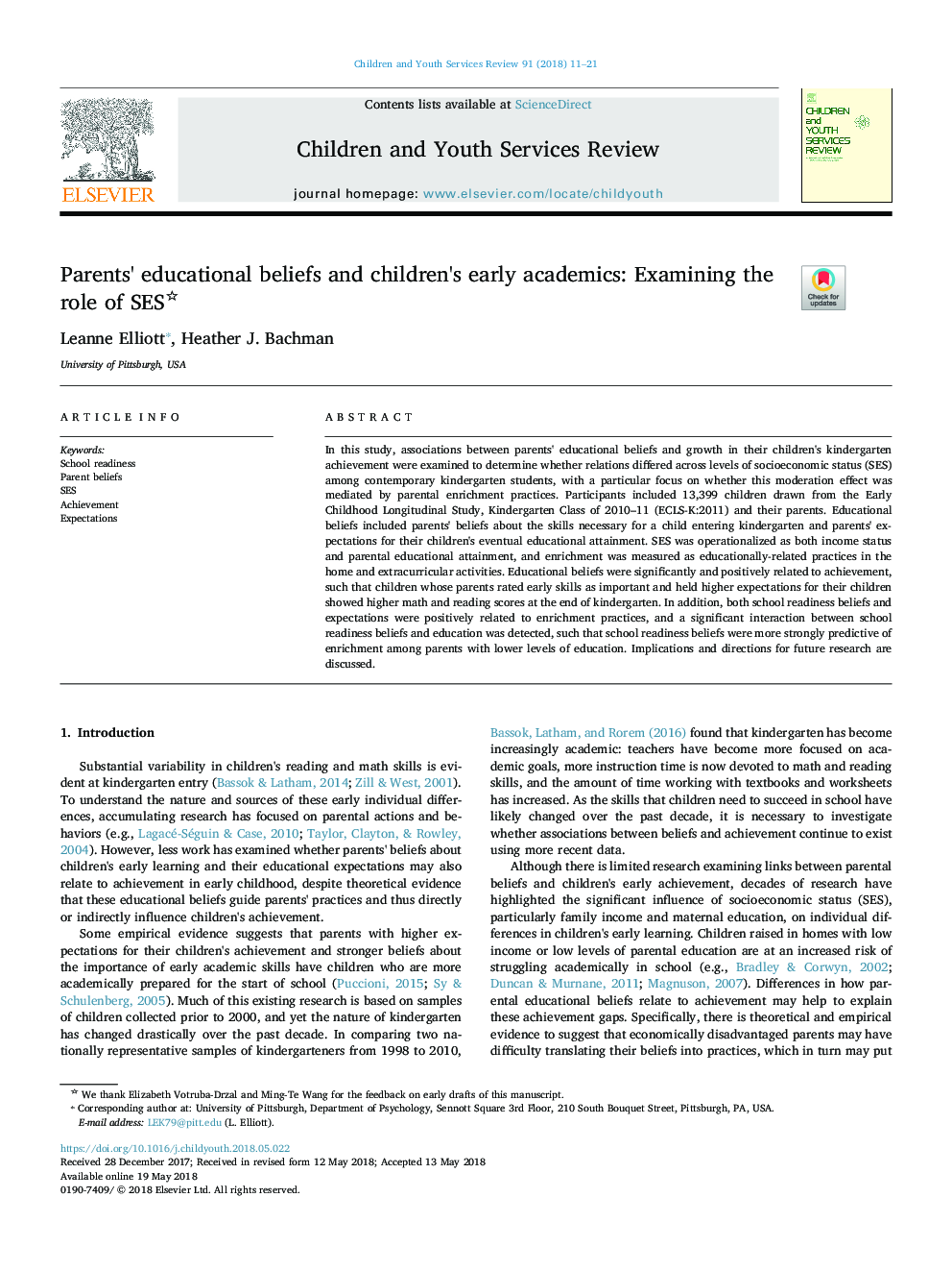 Parents' educational beliefs and children's early academics: Examining the role of SES