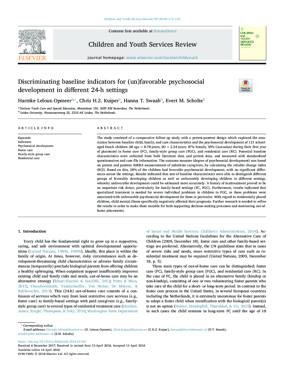 Discriminating baseline indicators for (un)favorable psychosocial development in different 24-h settings