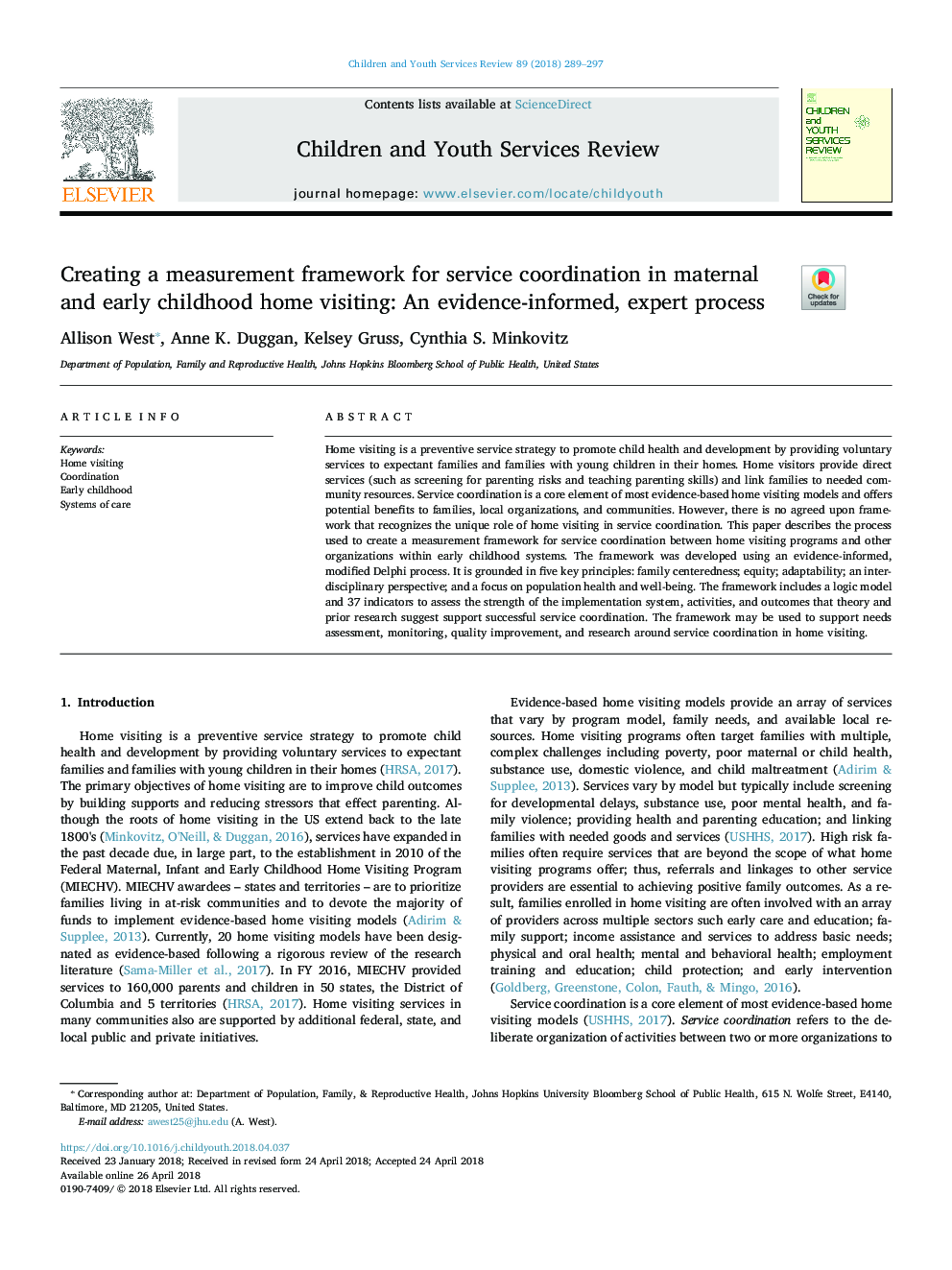 Creating a measurement framework for service coordination in maternal and early childhood home visiting: An evidence-informed, expert process