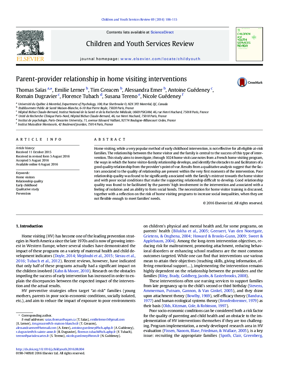 Parent-provider relationship in home visiting interventions