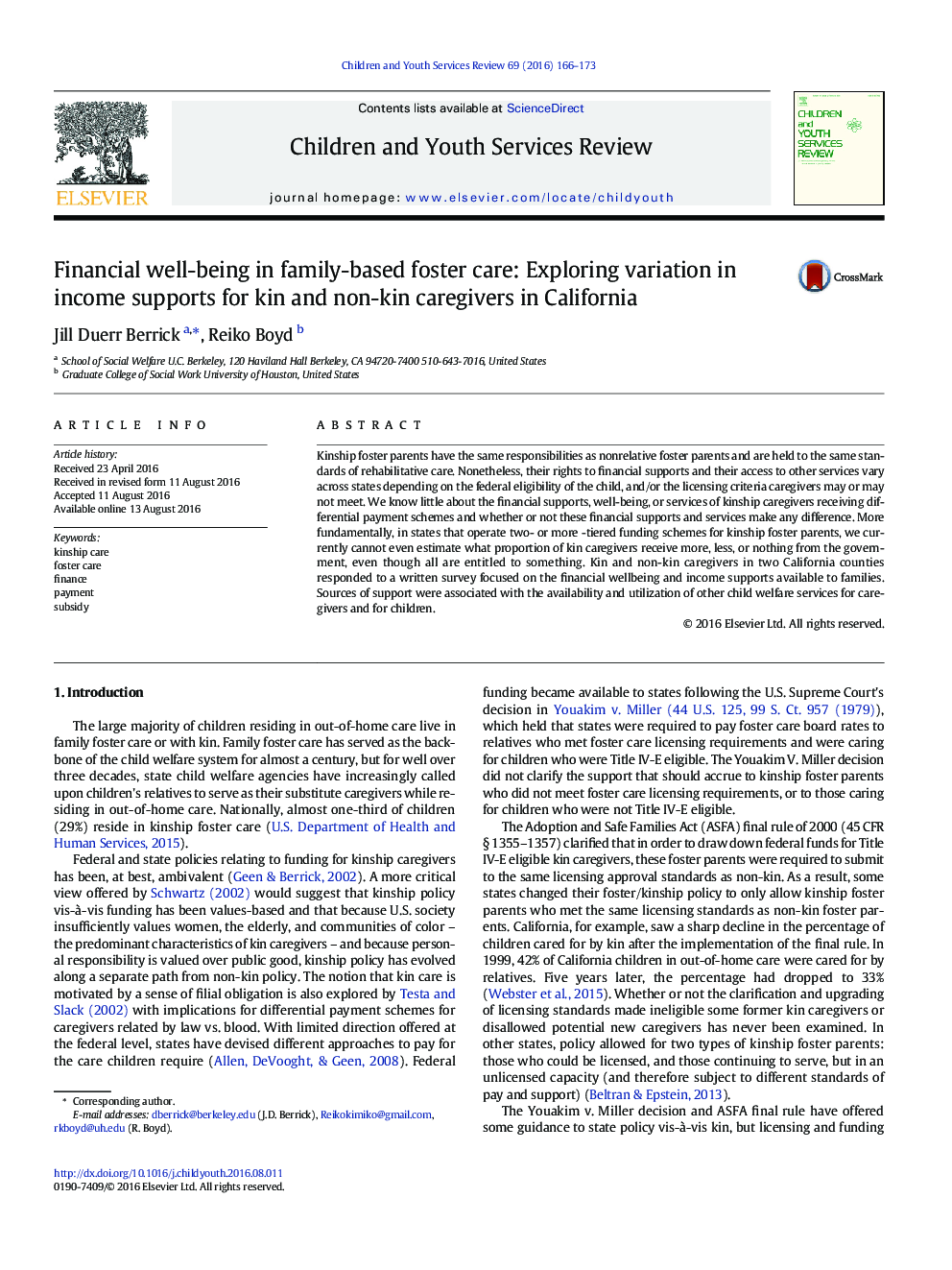 Financial well-being in family-based foster care: Exploring variation in income supports for kin and non-kin caregivers in California