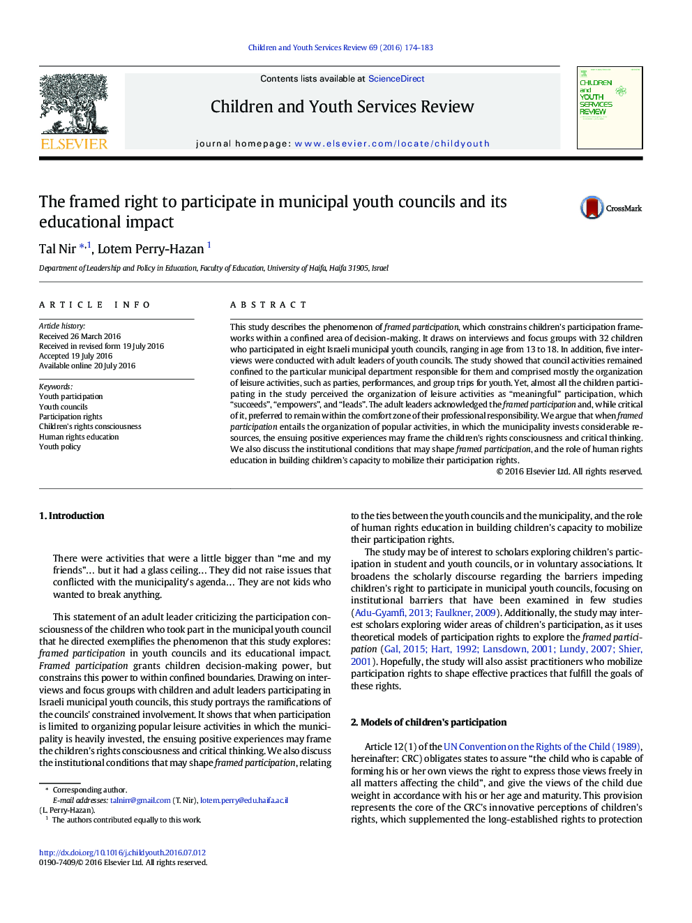 The framed right to participate in municipal youth councils and its educational impact