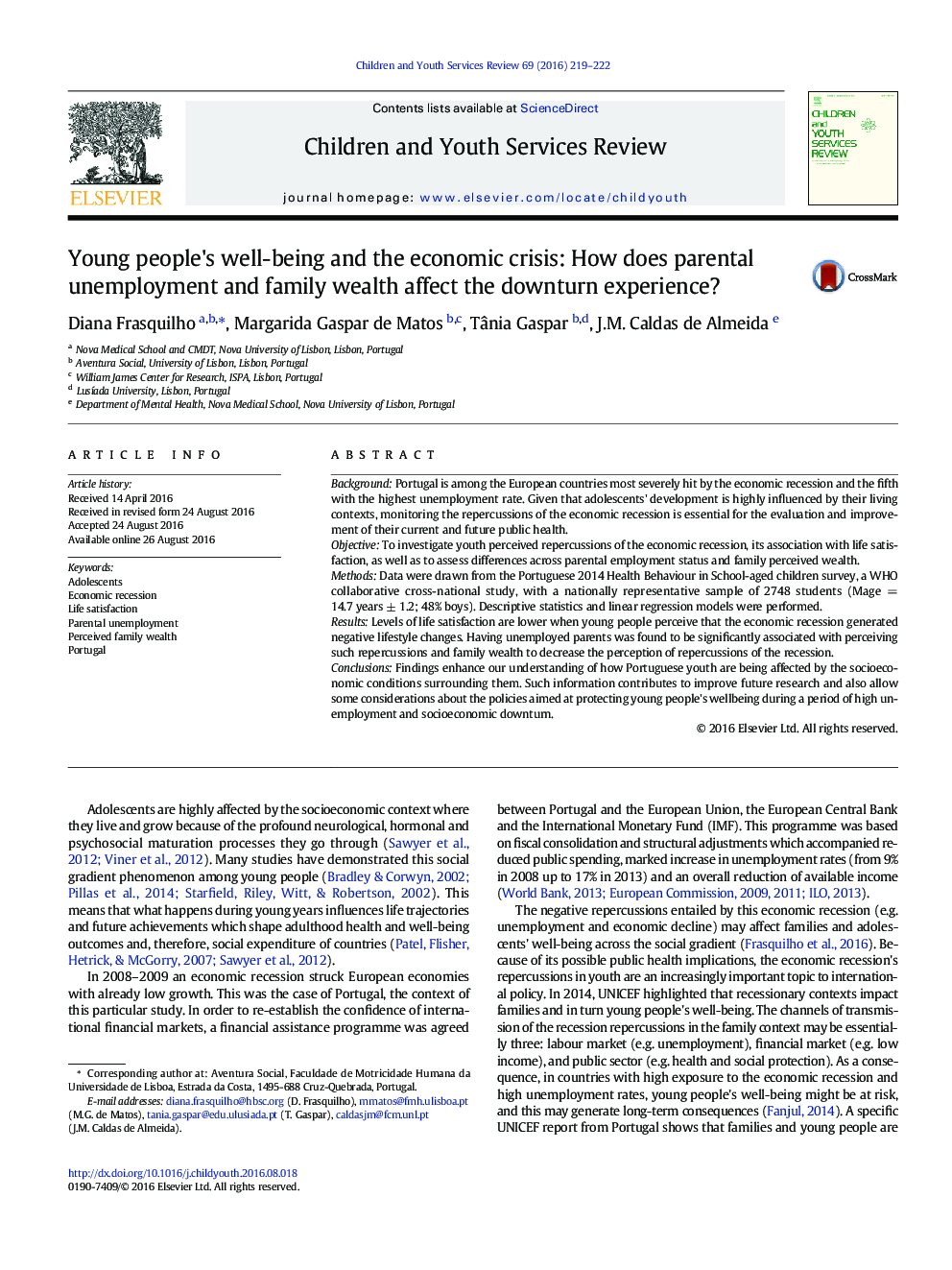 Young people's well-being and the economic crisis: How does parental unemployment and family wealth affect the downturn experience?