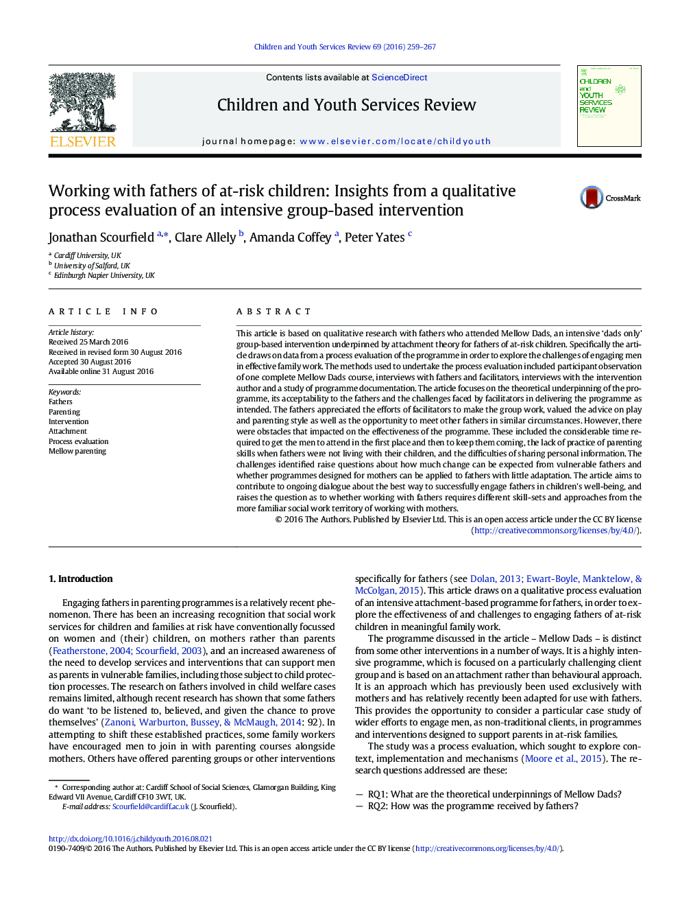 Working with fathers of at-risk children: Insights from a qualitative process evaluation of an intensive group-based intervention