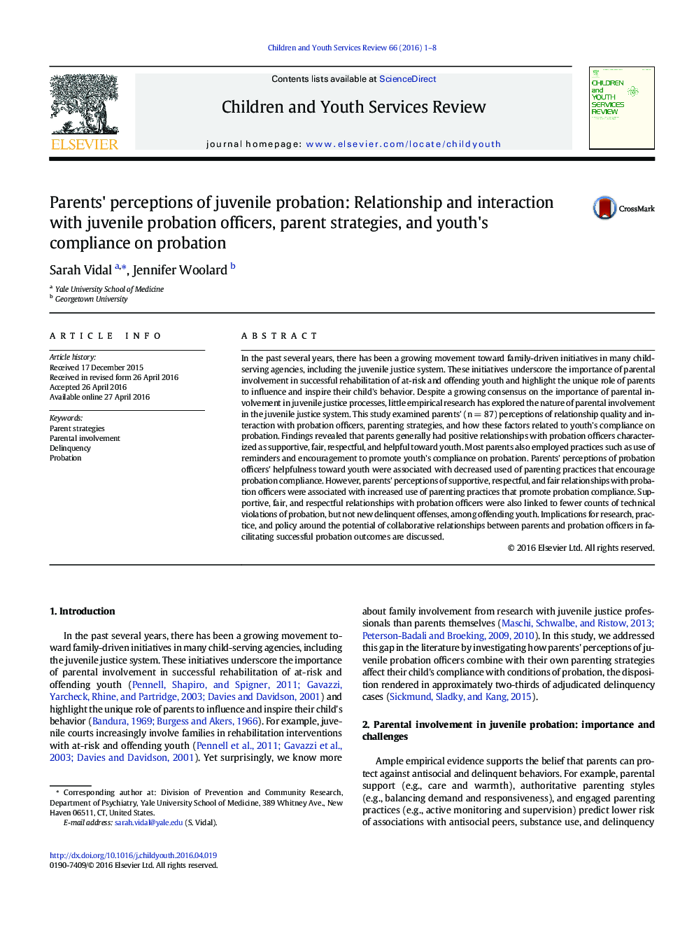 Parents' perceptions of juvenile probation: Relationship and interaction with juvenile probation officers, parent strategies, and youth's compliance on probation