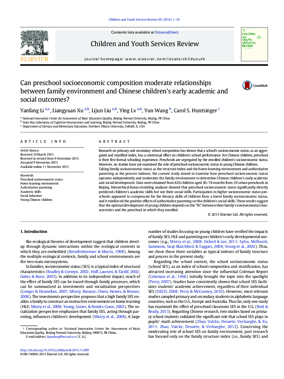 Can preschool socioeconomic composition moderate relationships between family environment and Chinese children's early academic and social outcomes?